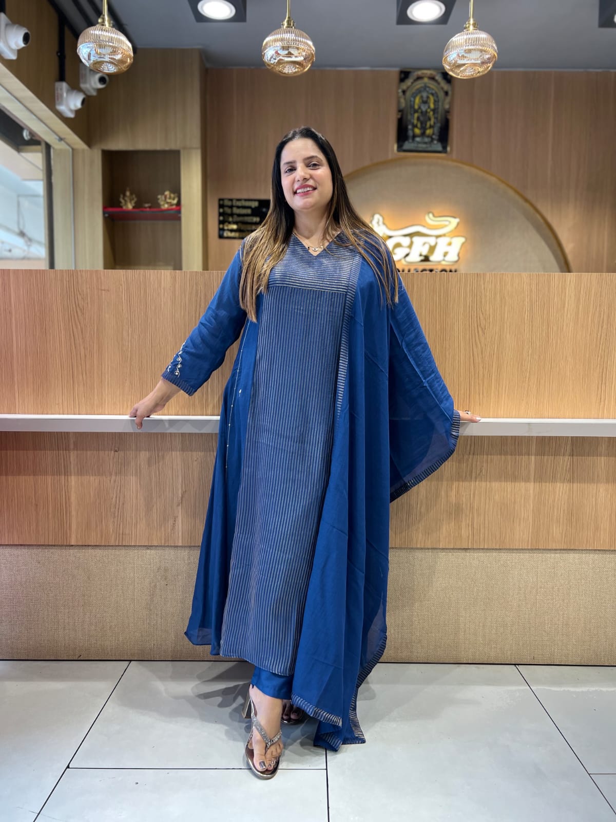 Pure Banaras Mull Chanderi Blue 3pc Set
