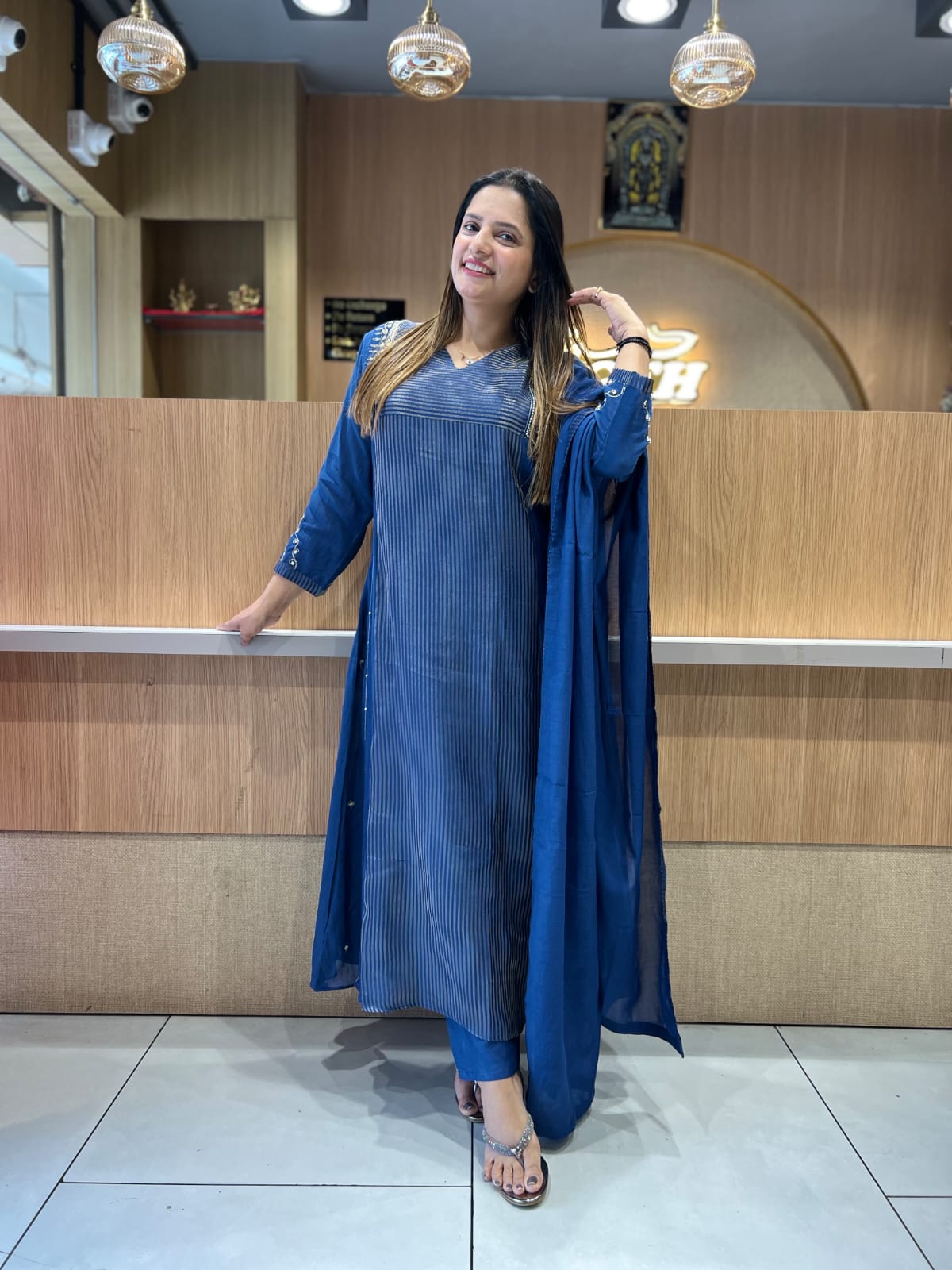 Pure Banaras Mull Chanderi Blue 3pc Set