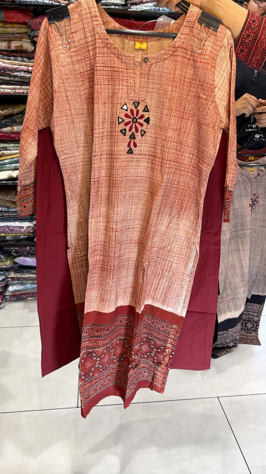 Pure Cotton Maroon Peach 2pc Set
