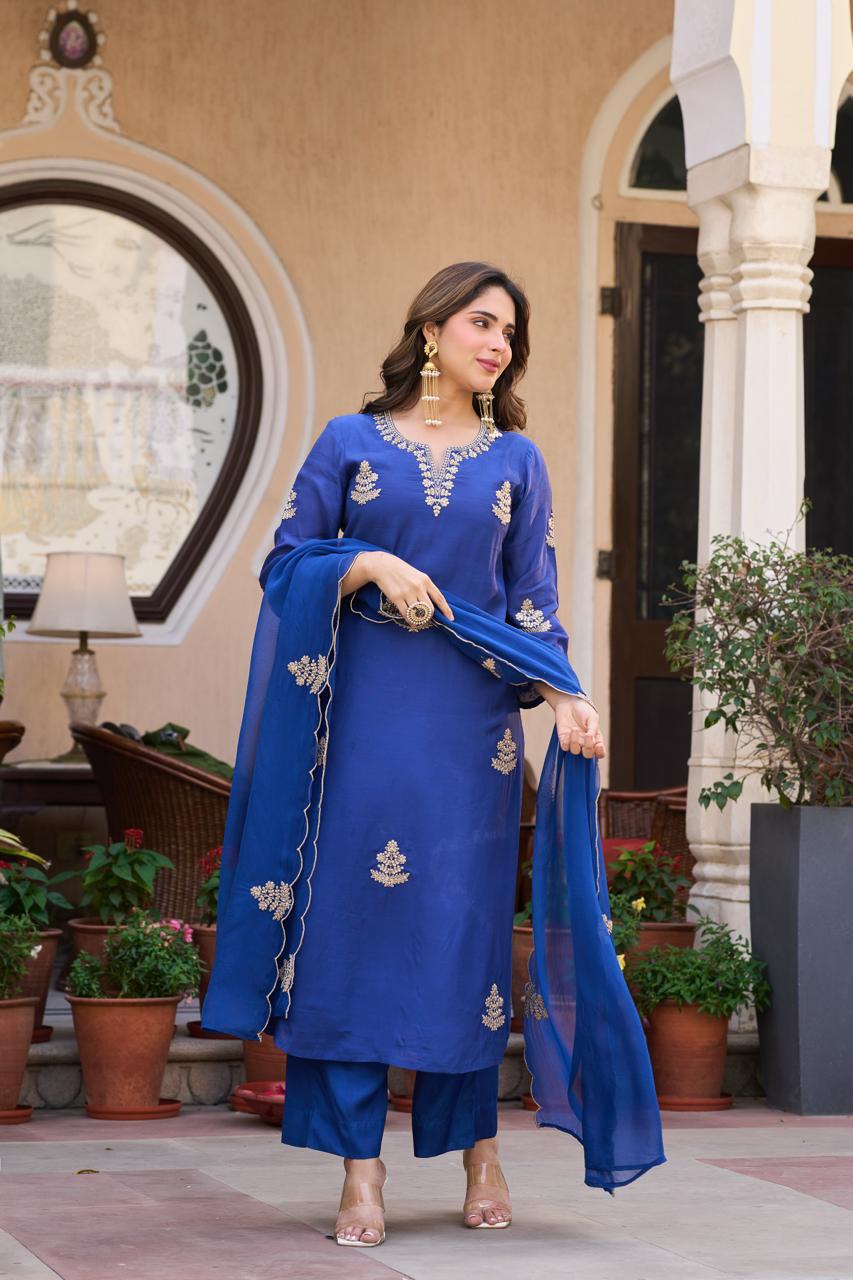 Pure Malai Silk Blue 3pc Set
