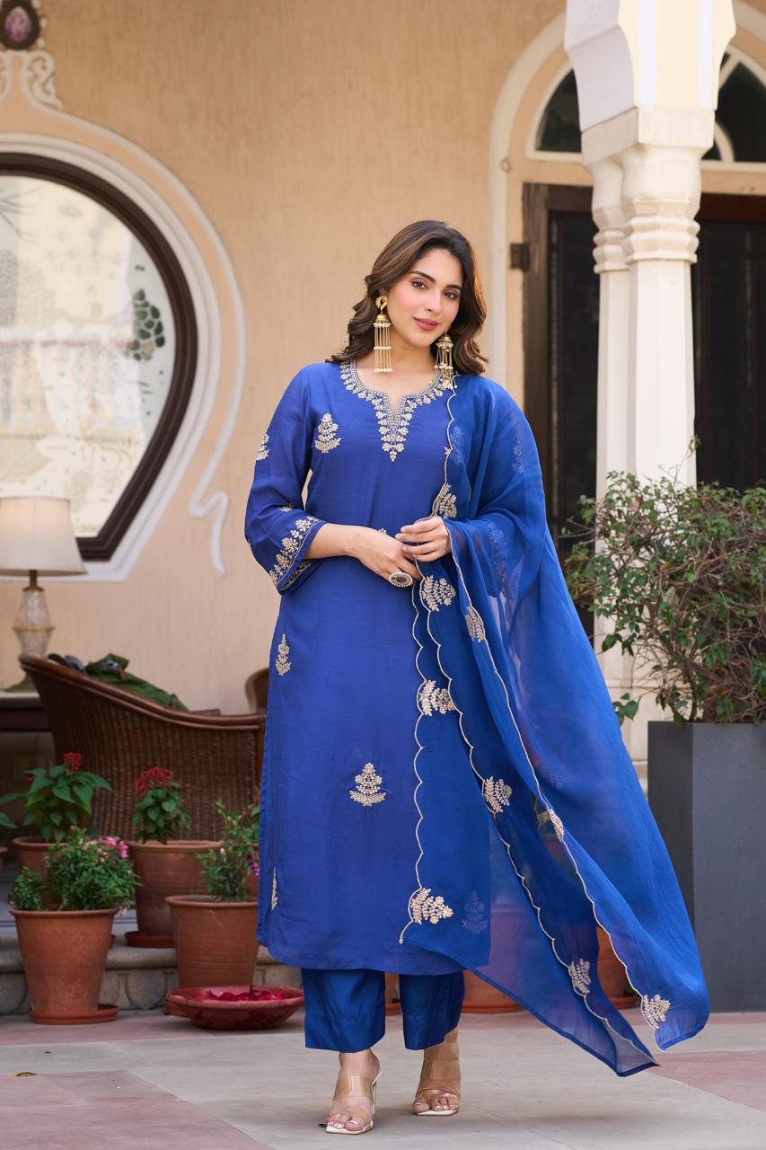 Pure Malai Silk Blue 3pc Set