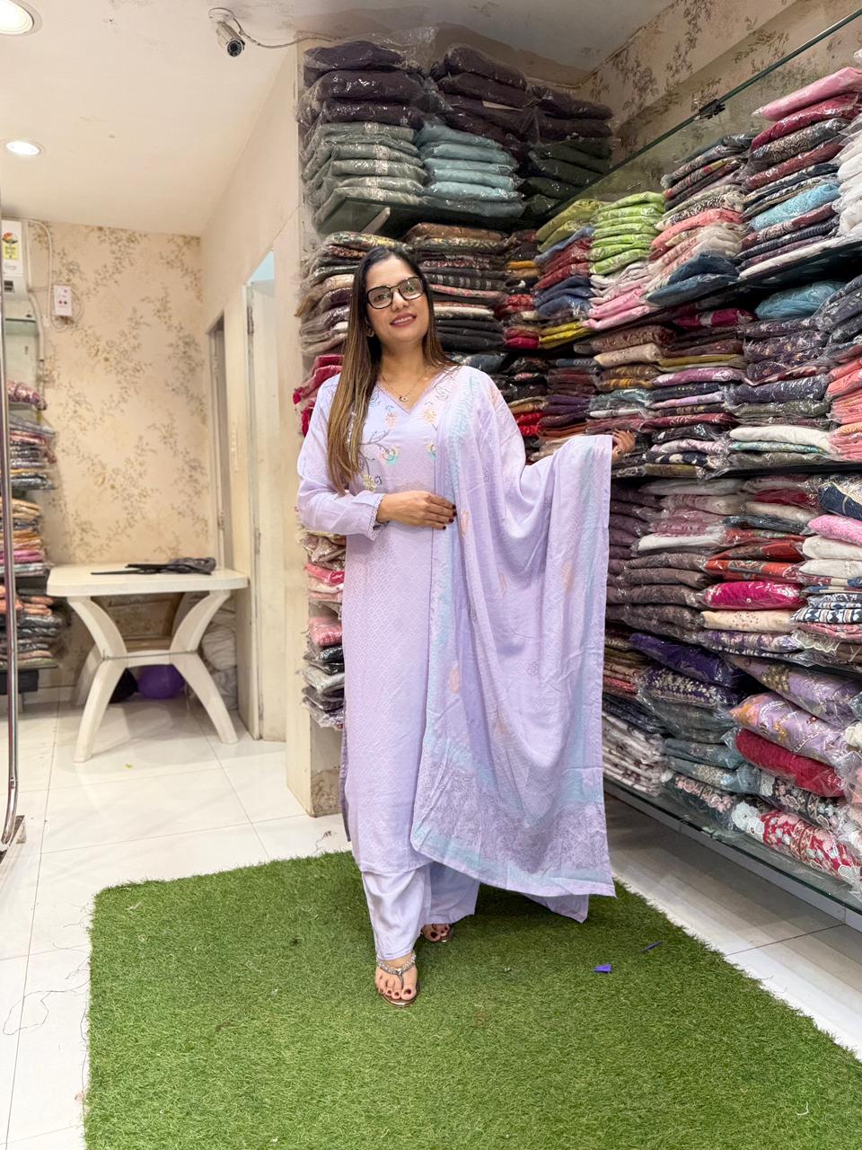 Pure Malai Muslin Lilac 3pc Set