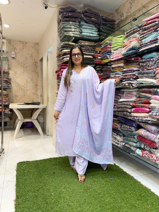 Pure Malai Muslin Lilac 3pc Set