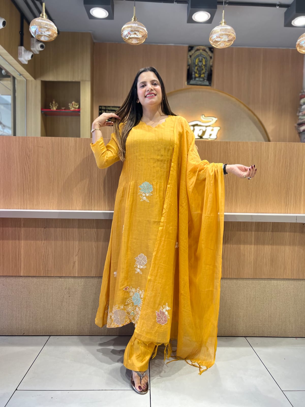 Banaras Mull Chanderi Mustard Yellow 3pc Set