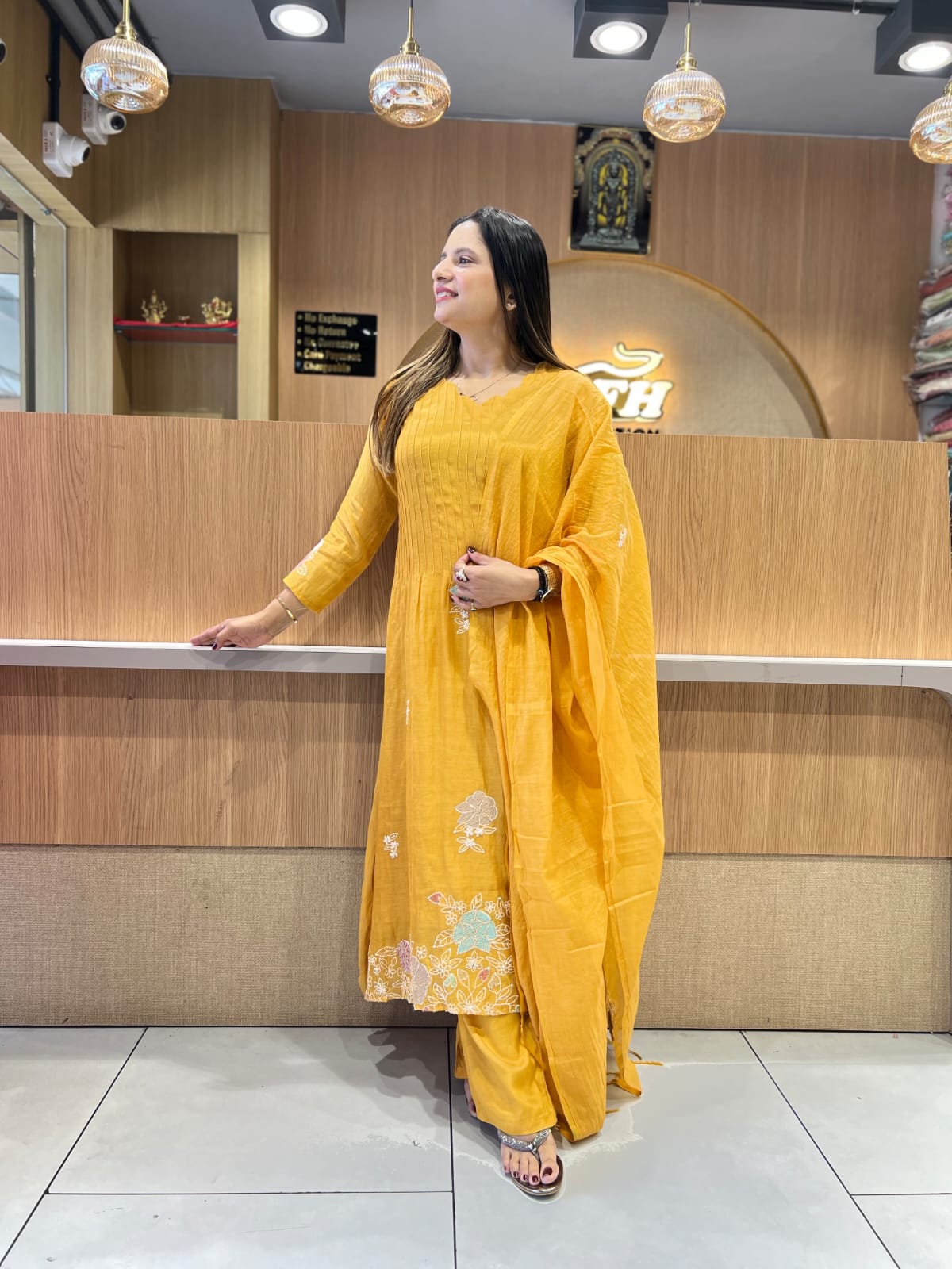 Banaras Mull Chanderi Mustard Yellow 3pc Set