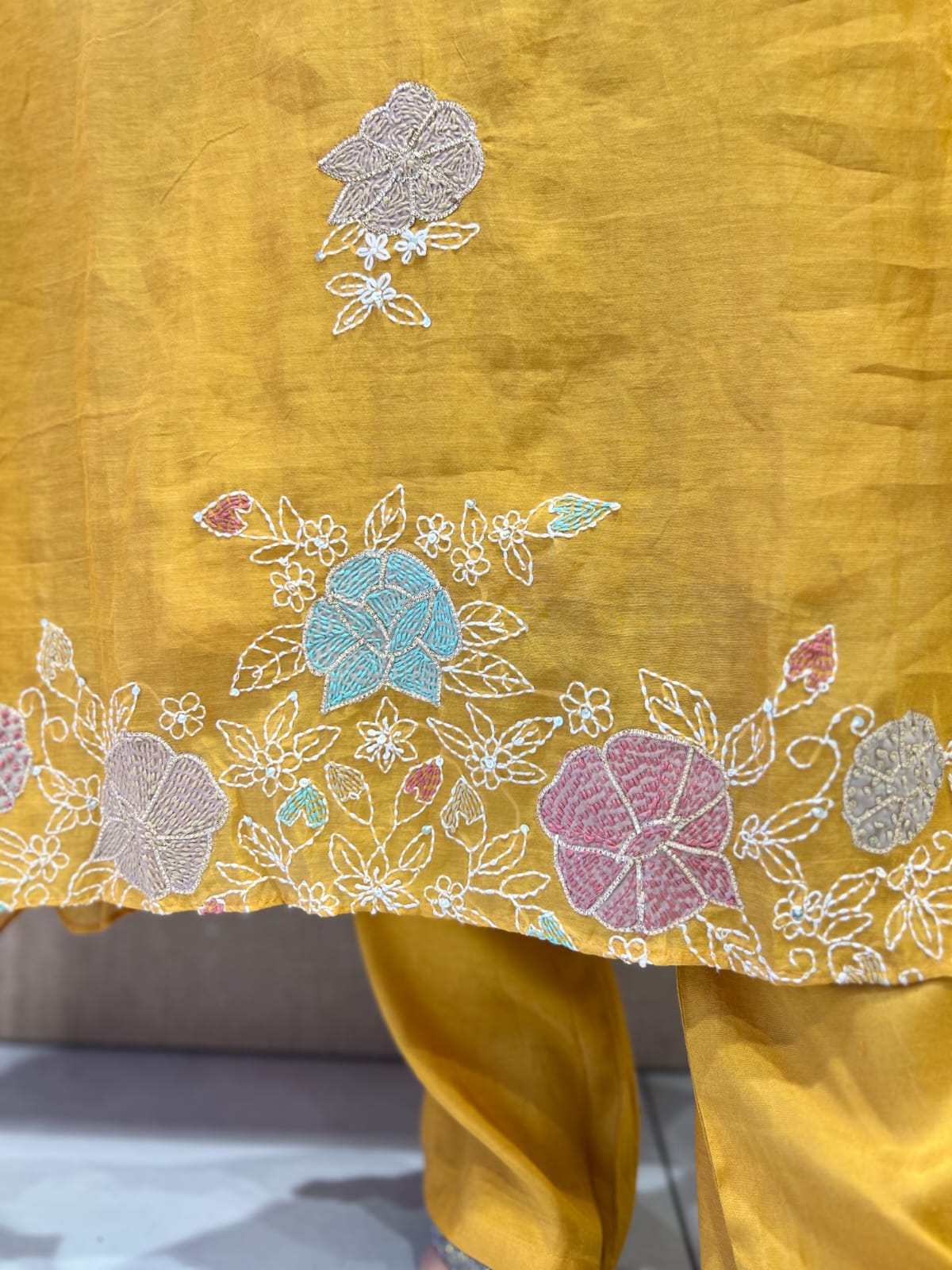 Banaras Mull Chanderi Mustard Yellow 3pc Set