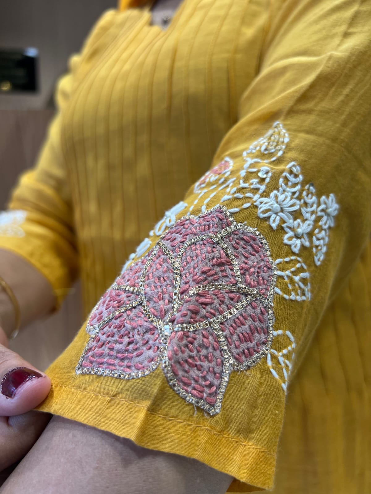 Banaras Mull Chanderi Mustard Yellow 3pc Set