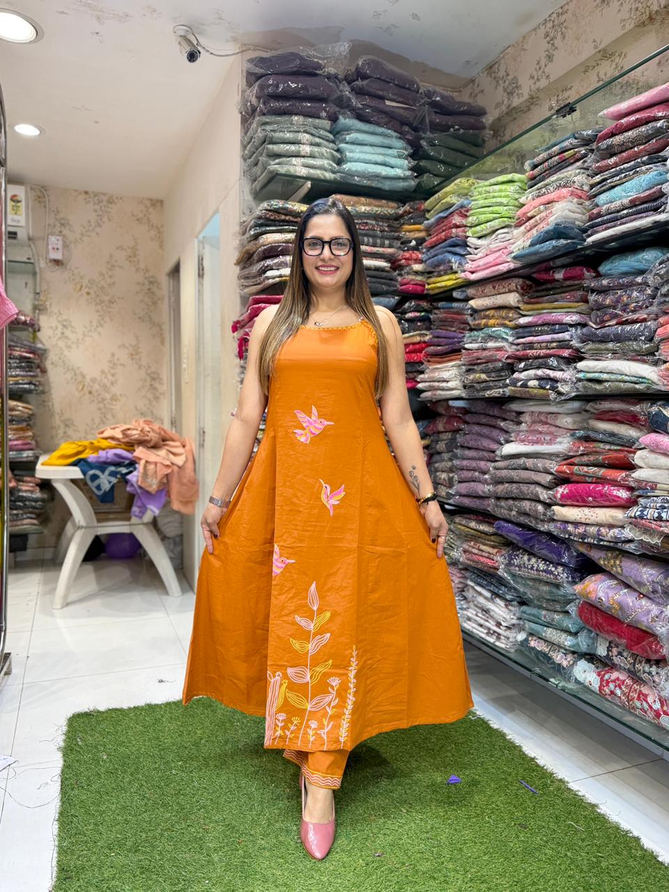 A-Line Plazzo Cotton Orange 2pc Set