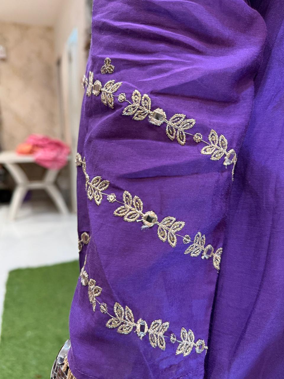 Pure Banarasi mull chanderi  Purple Anarkali 3pc Set