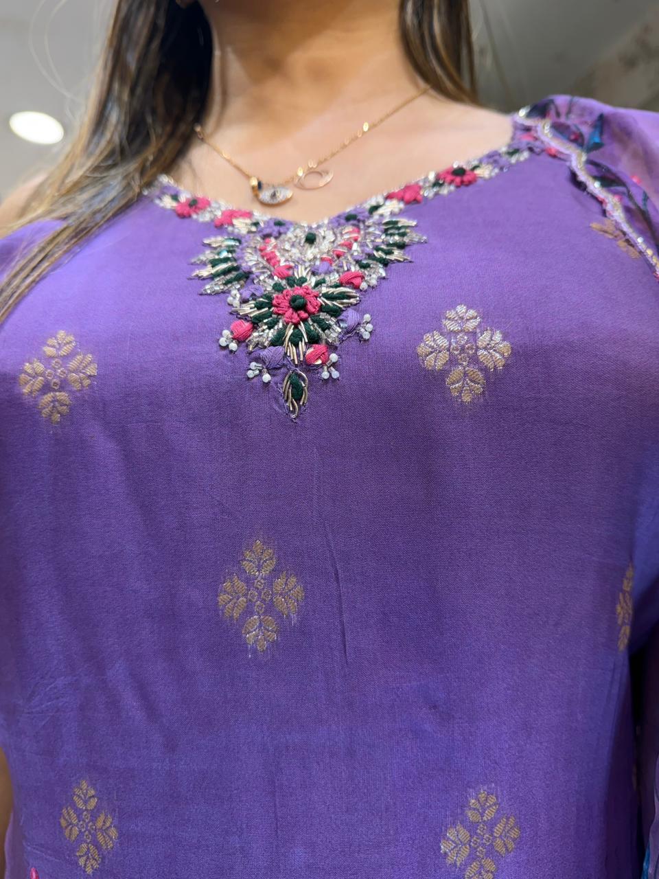 Pure Viscose organza Purple 3pc Set