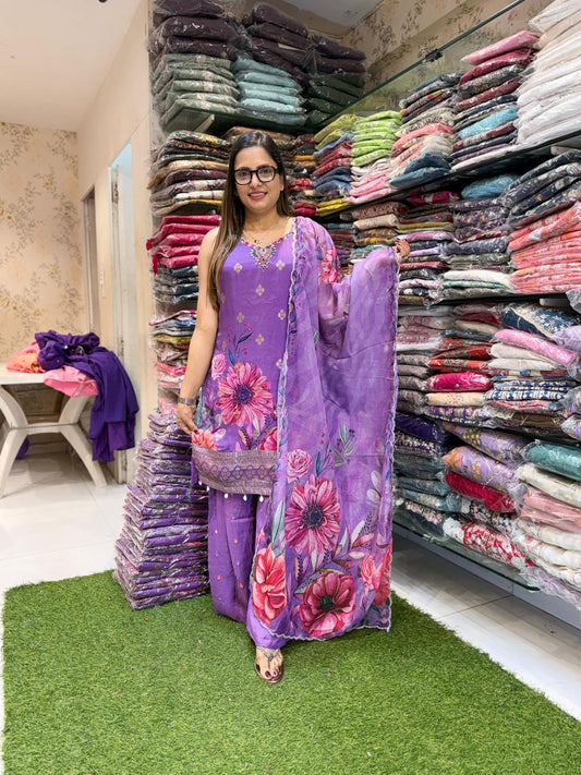 Pure Viscose organza Purple 3pc Set