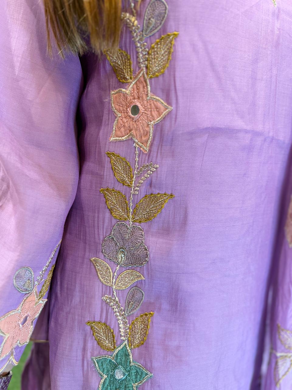 Pure Banarasi Mull Chanderi Lavender 3pc Set