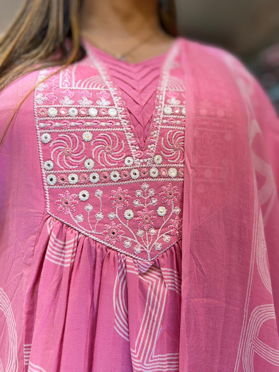 Pure Cotton Pink A- Line 3pc Set