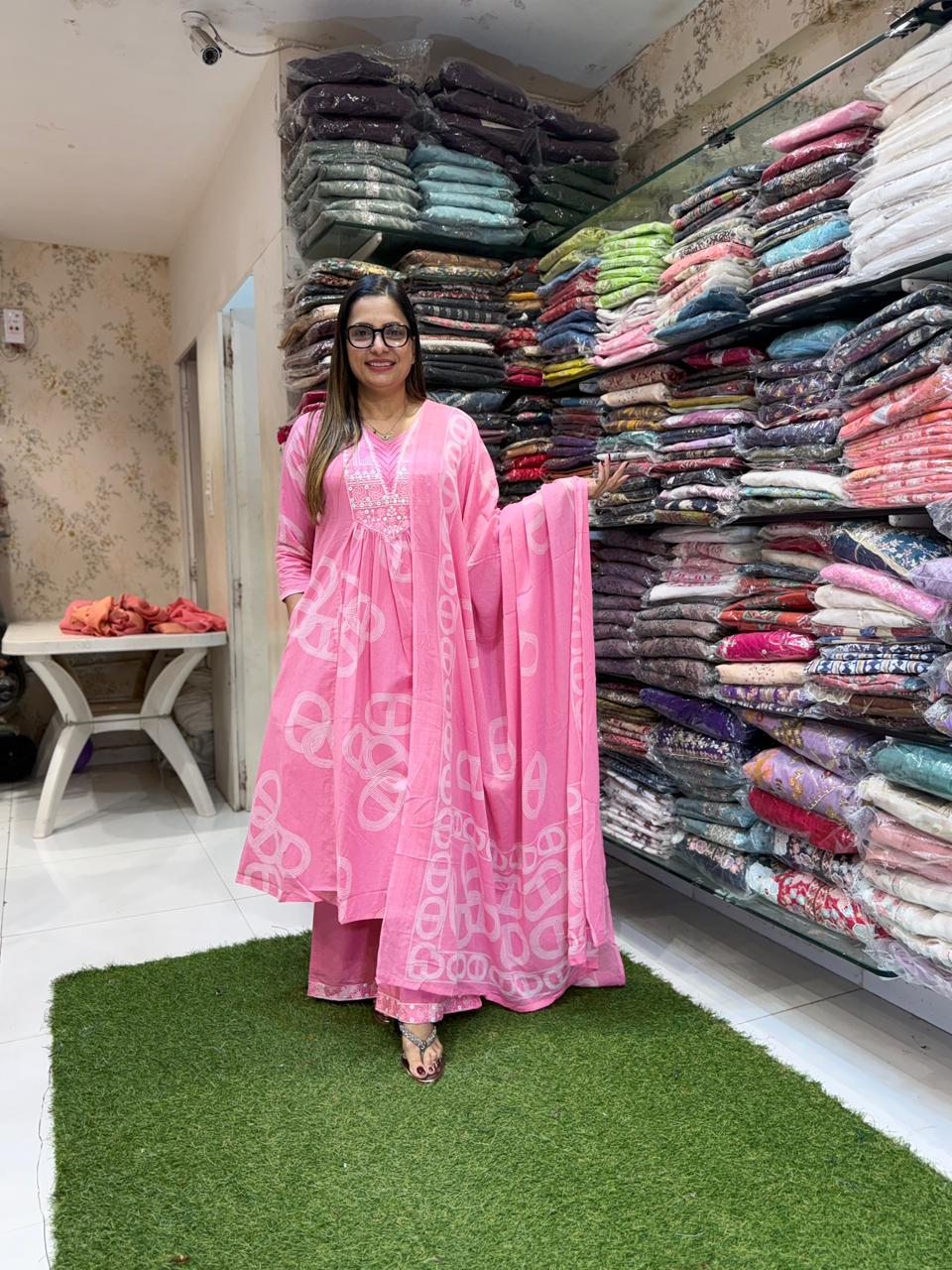 Pure Cotton Pink A- Line 3pc Set