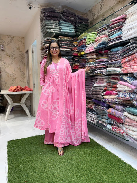 Pure Cotton Pink A- Line 3pc Set