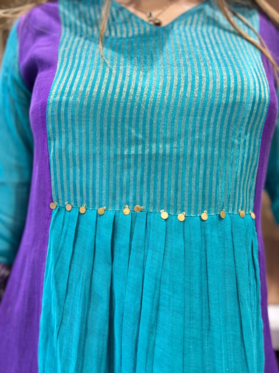 Pure Banarasi Mull Chanderi Rama Green 3pc Set