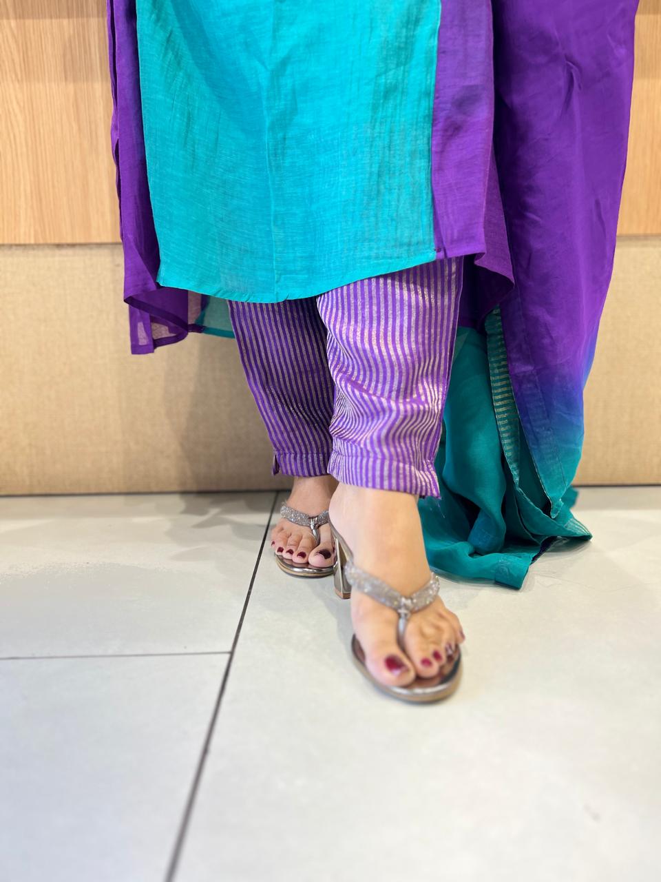 Pure Banarasi Mull Chanderi Rama Green 3pc Set