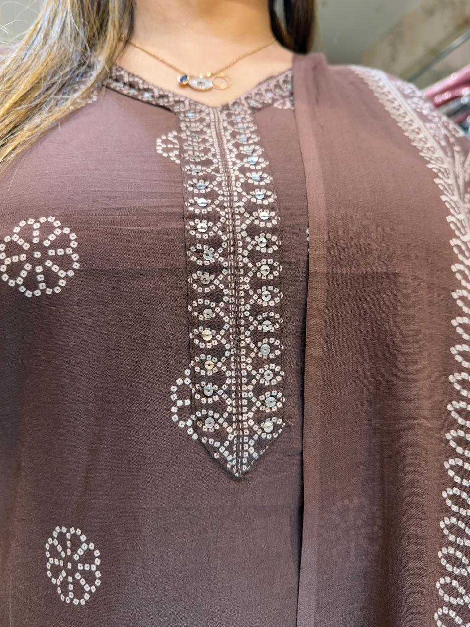 Pure Cotton Brown Farsi Salwar 3pc Set