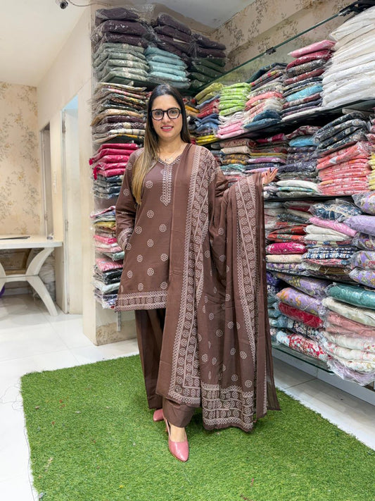 Pure Cotton Brown Farsi Salwar 3pc Set