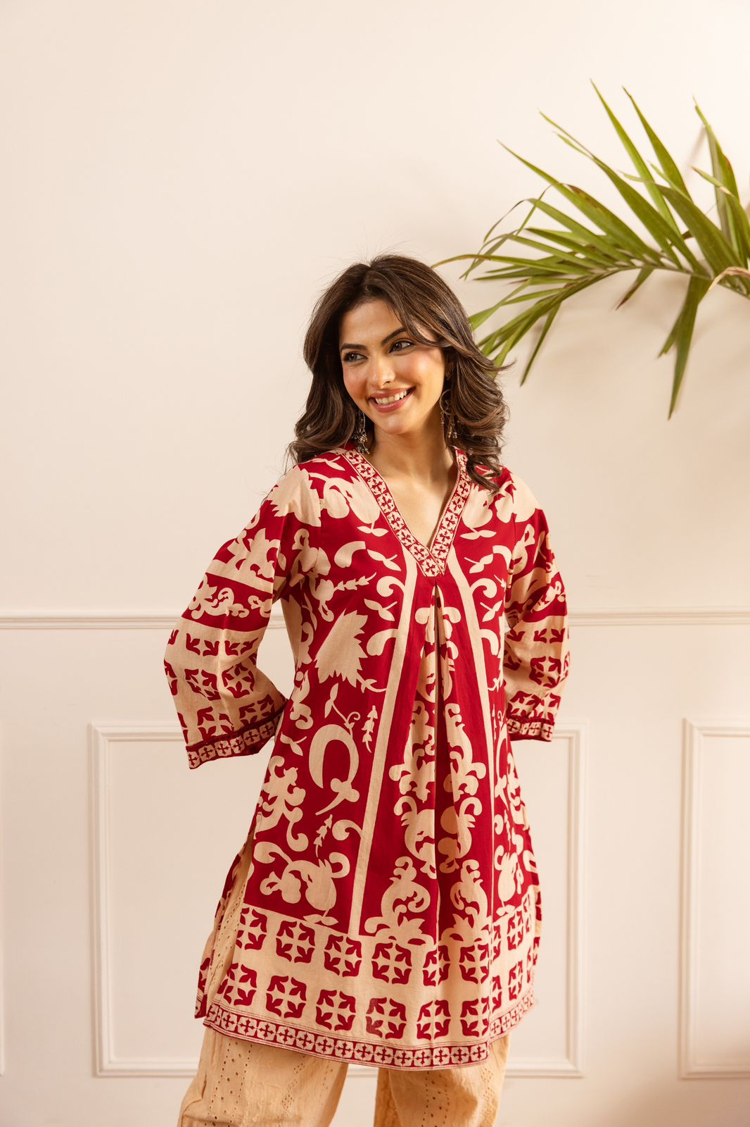 Pure Cotton Peach And Red 2pc Set