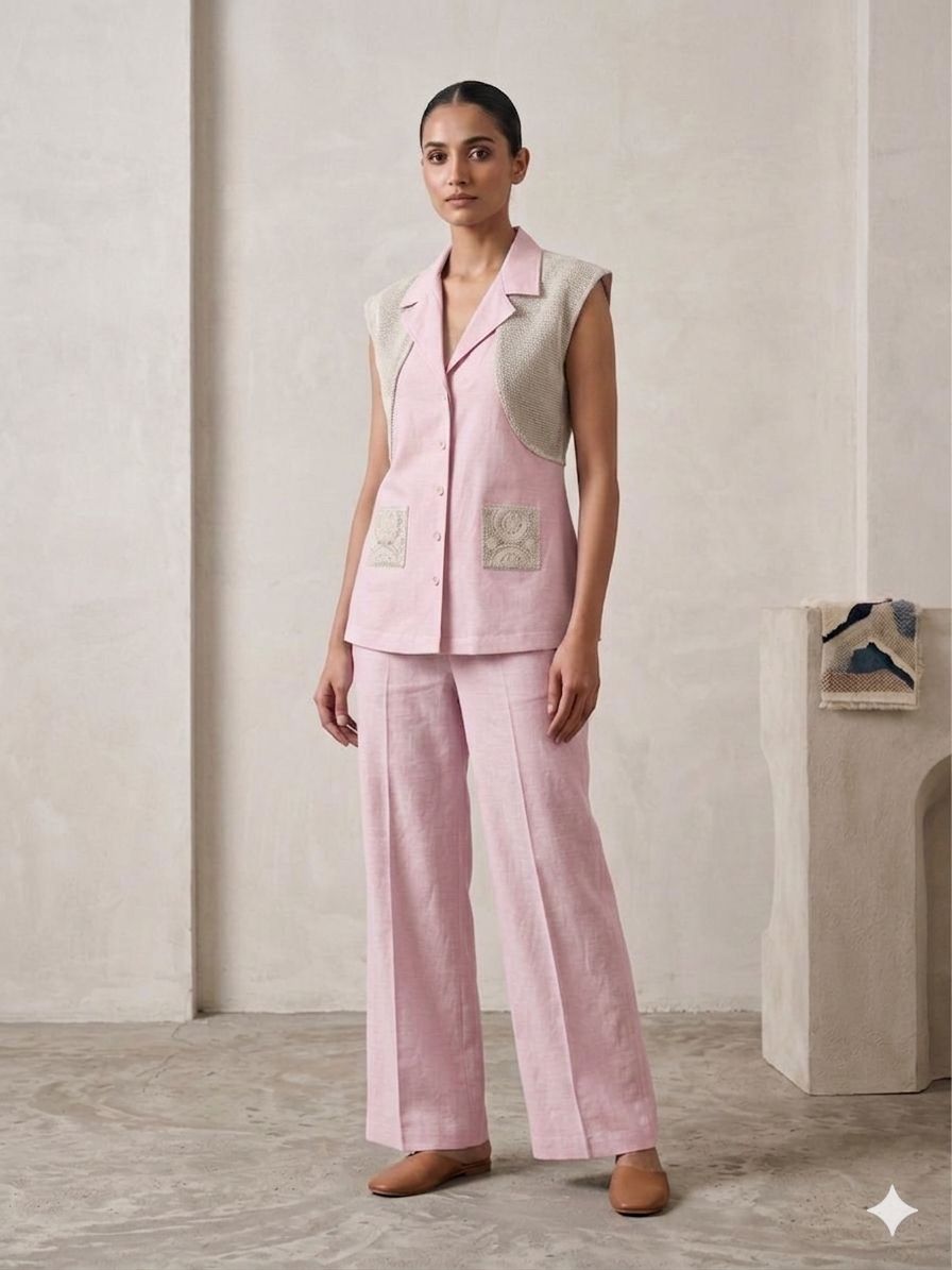 Pure Linen Cotton Pink 2pc Set