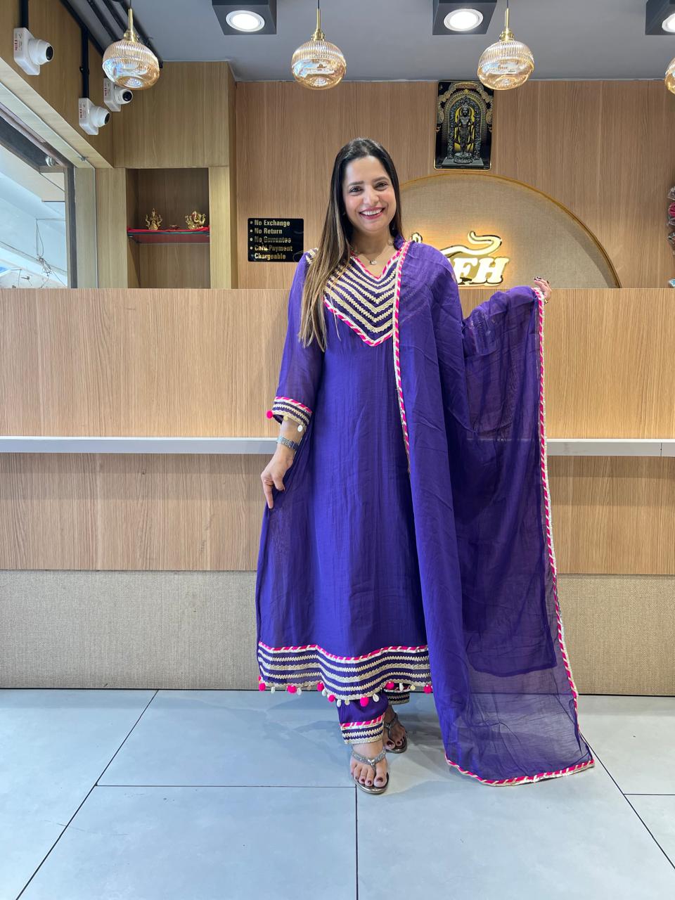 Pure Banaras Mull Chanderi Purple 3pc Set