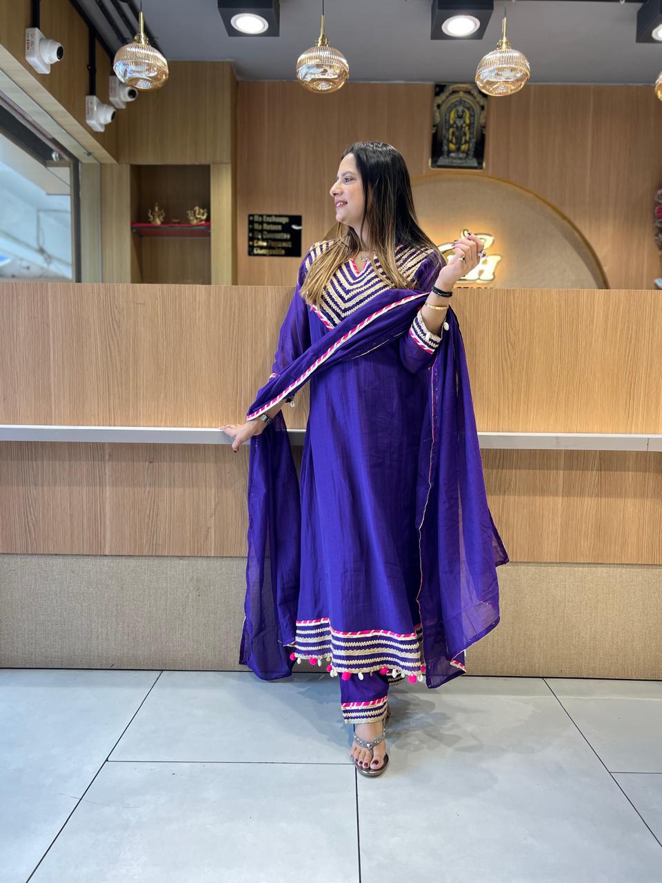 Pure Banaras Mull Chanderi Purple 3pc Set