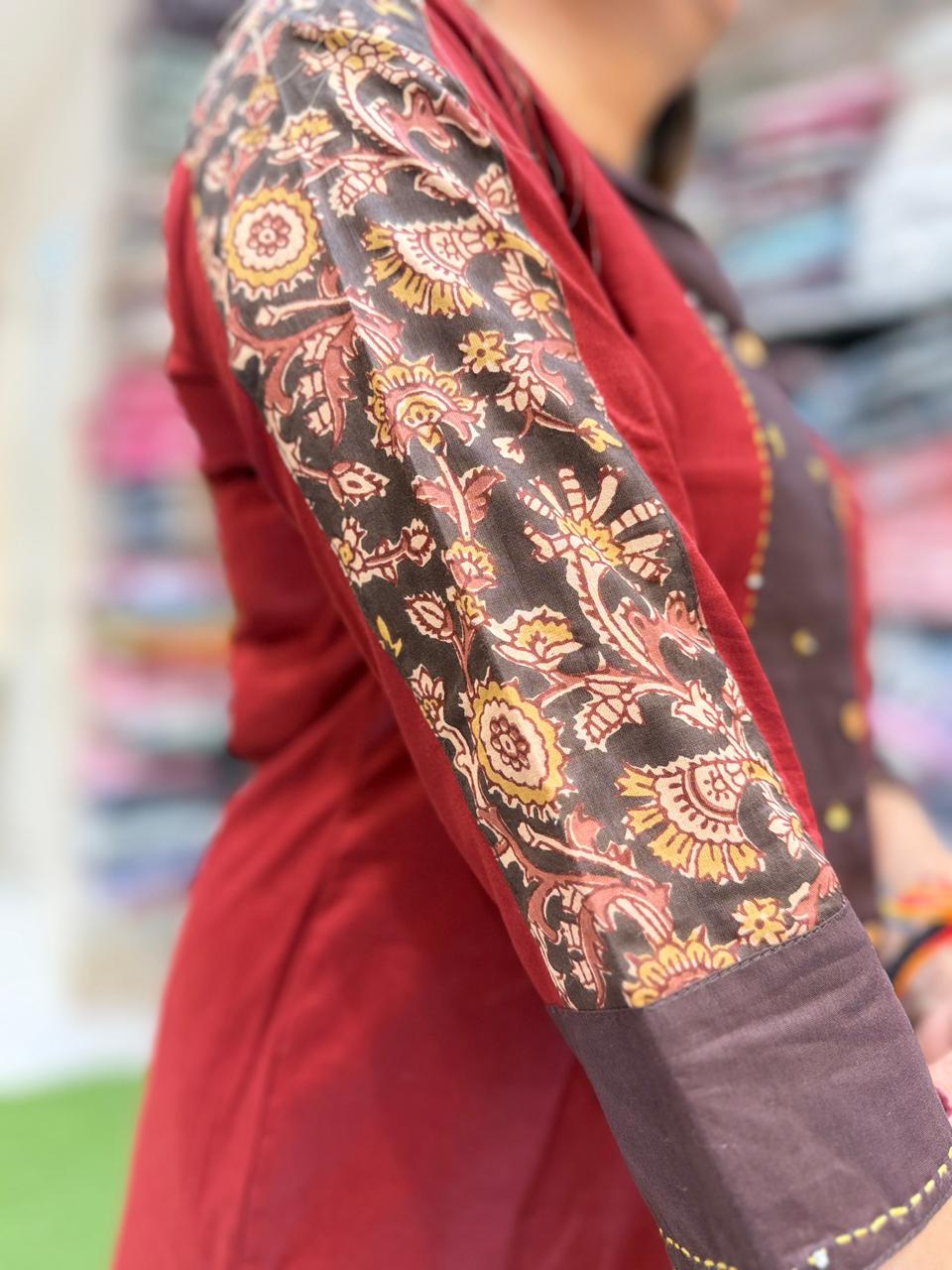 Pure Dhabu Cotton Maroon 3pc Set
