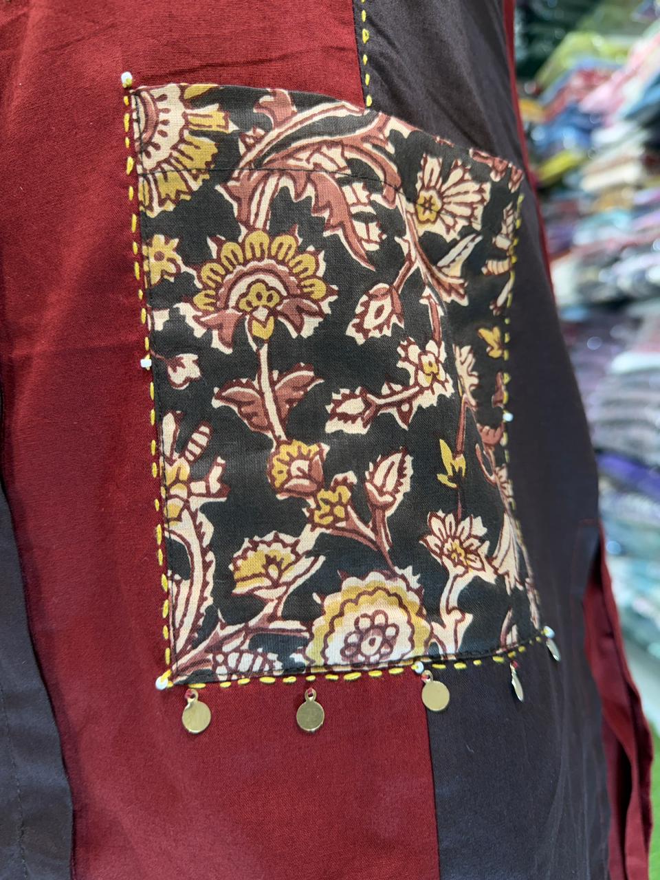 Pure Dhabu Cotton Maroon 3pc Set