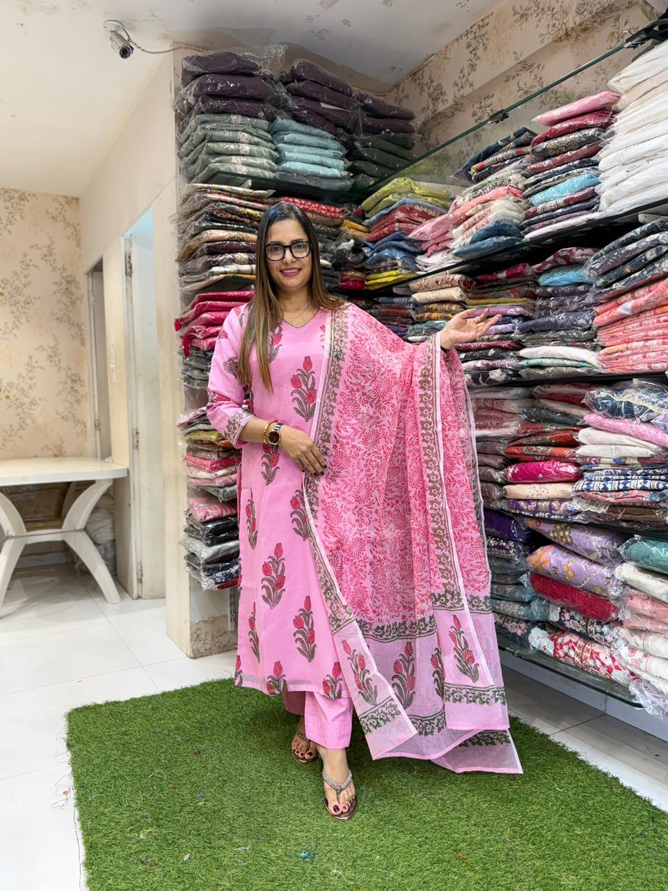 Pure Kota Doria Pink 3pc Set