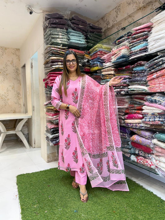 Pure Kota Doria Pink 3pc Set