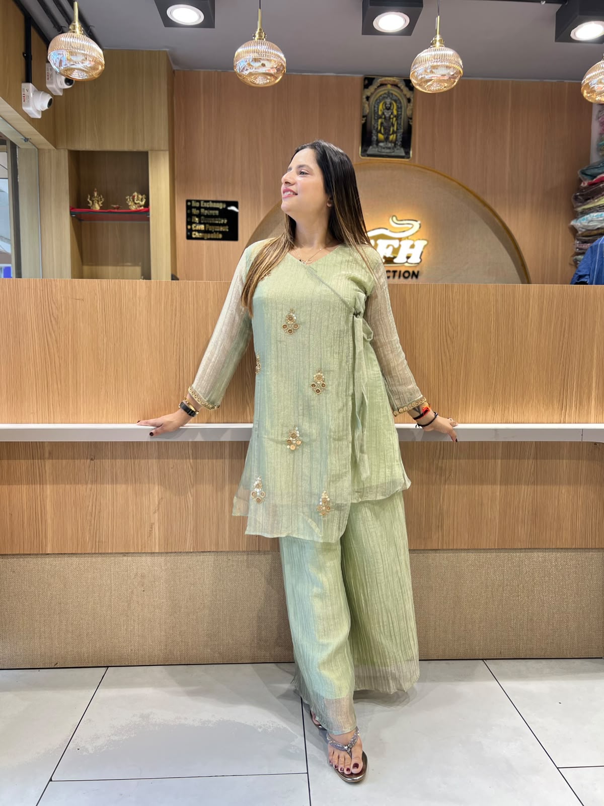 Pure Glass Tissue Sea Green Angrakha Cordset