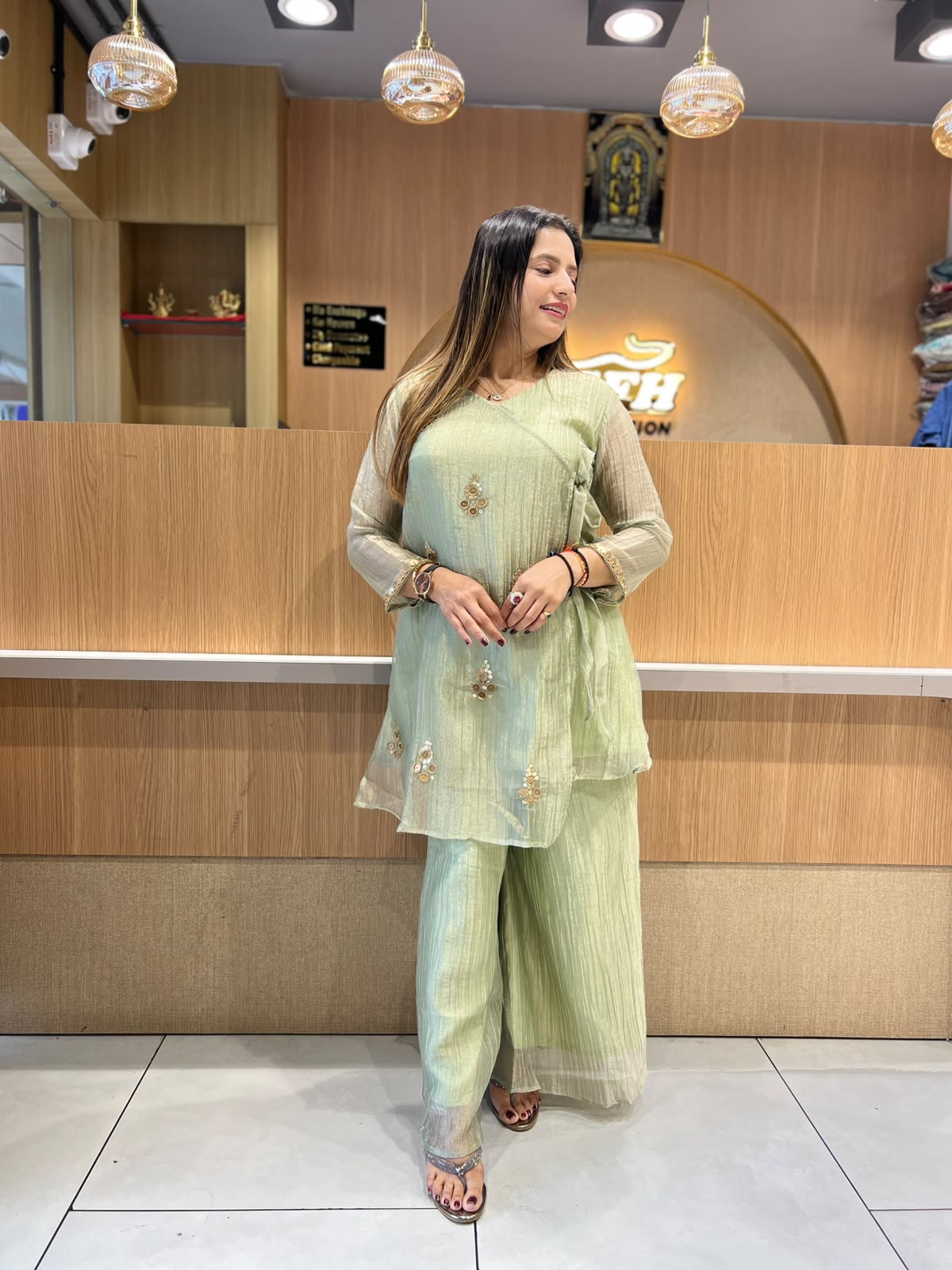 Pure Glass Tissue Sea Green Angrakha Cordset