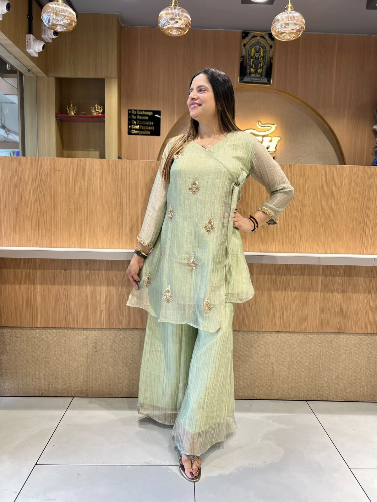 Pure Glass Tissue Sea Green Angrakha Cordset