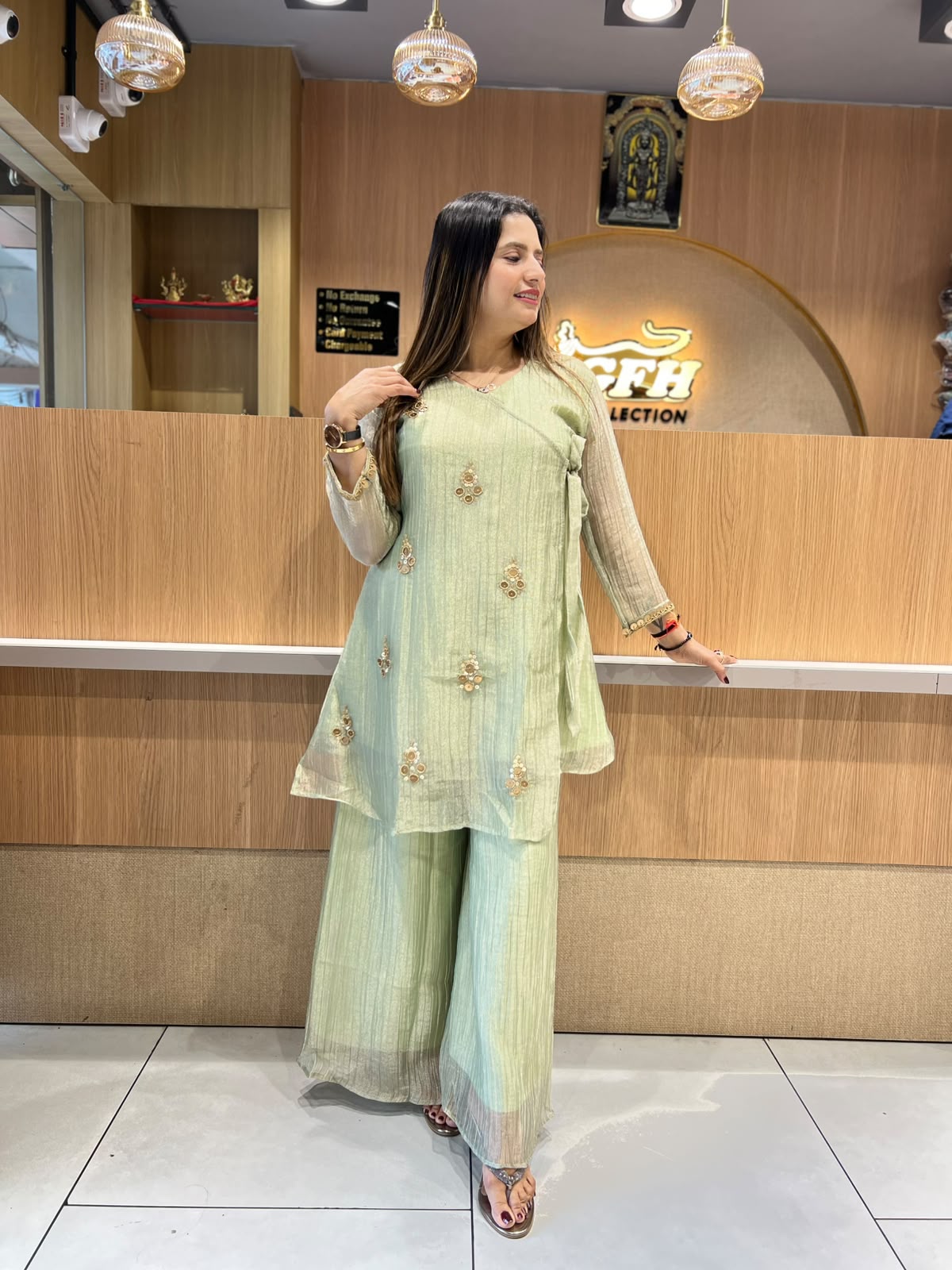 Pure Glass Tissue Sea Green Angrakha Cordset