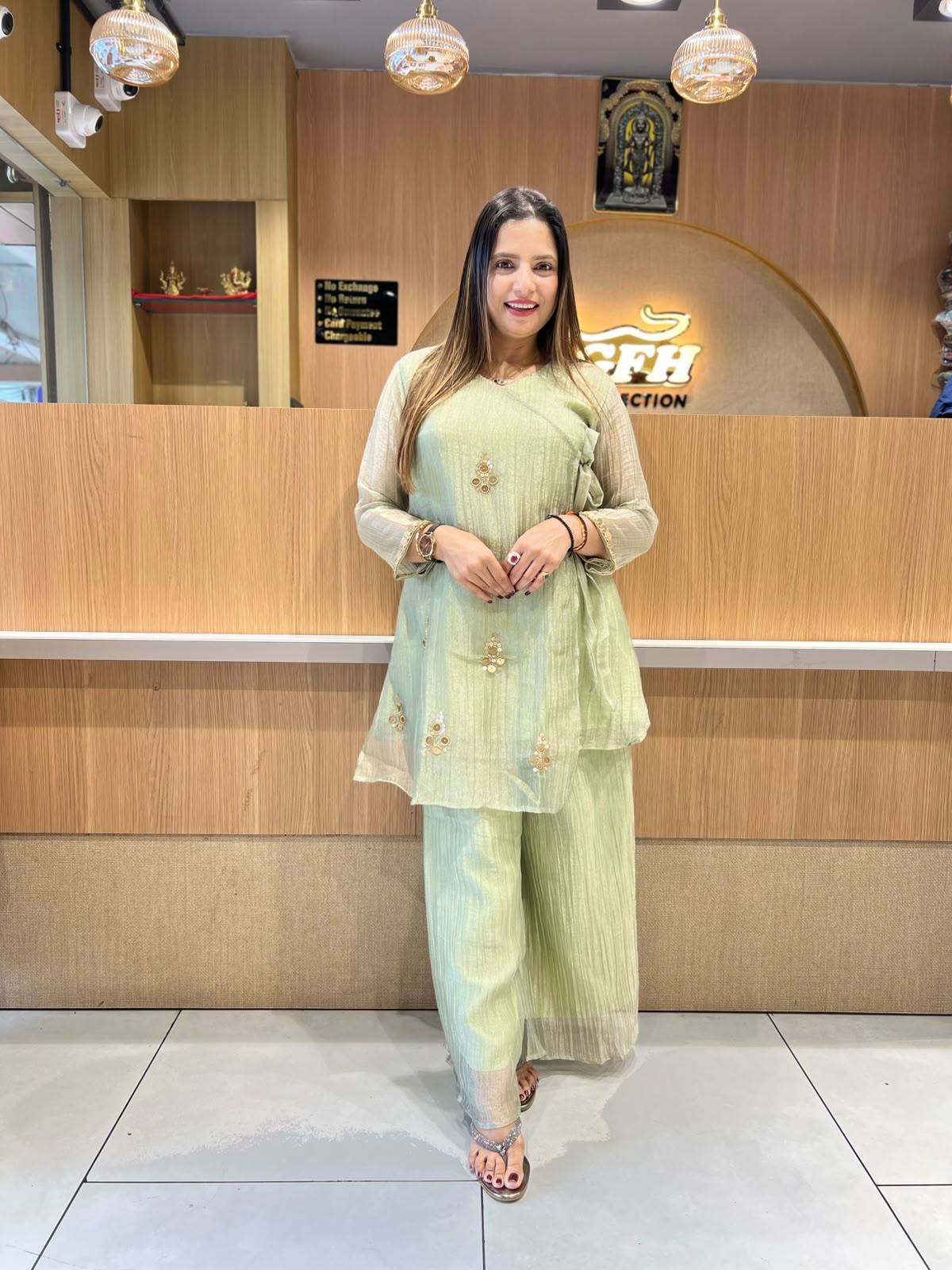 Pure Glass Tissue Sea Green Angrakha Cordset