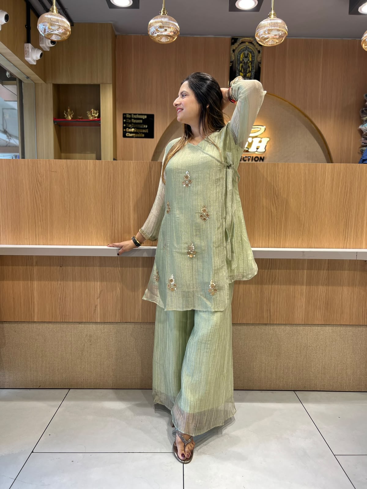 Pure Glass Tissue Sea Green Angrakha Cordset