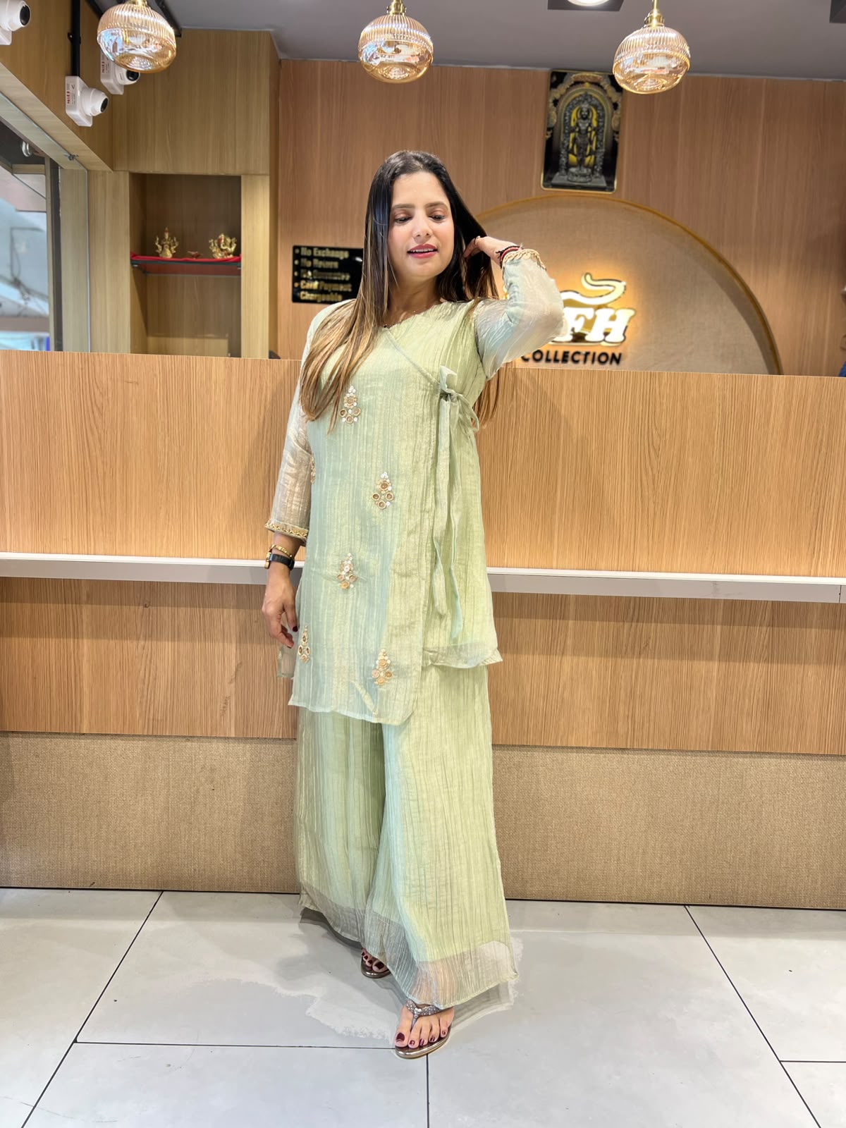 Pure Glass Tissue Sea Green Angrakha Cordset