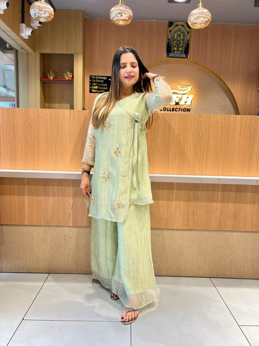 Pure Glass Tissue Sea Green Angrakha Cordset