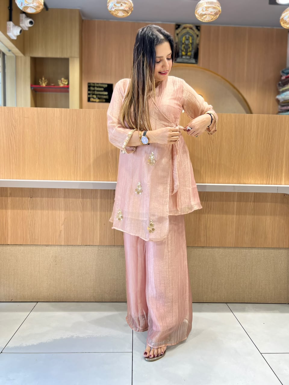 Pure Glass Tissue Rose Gold Angrakha Cordset