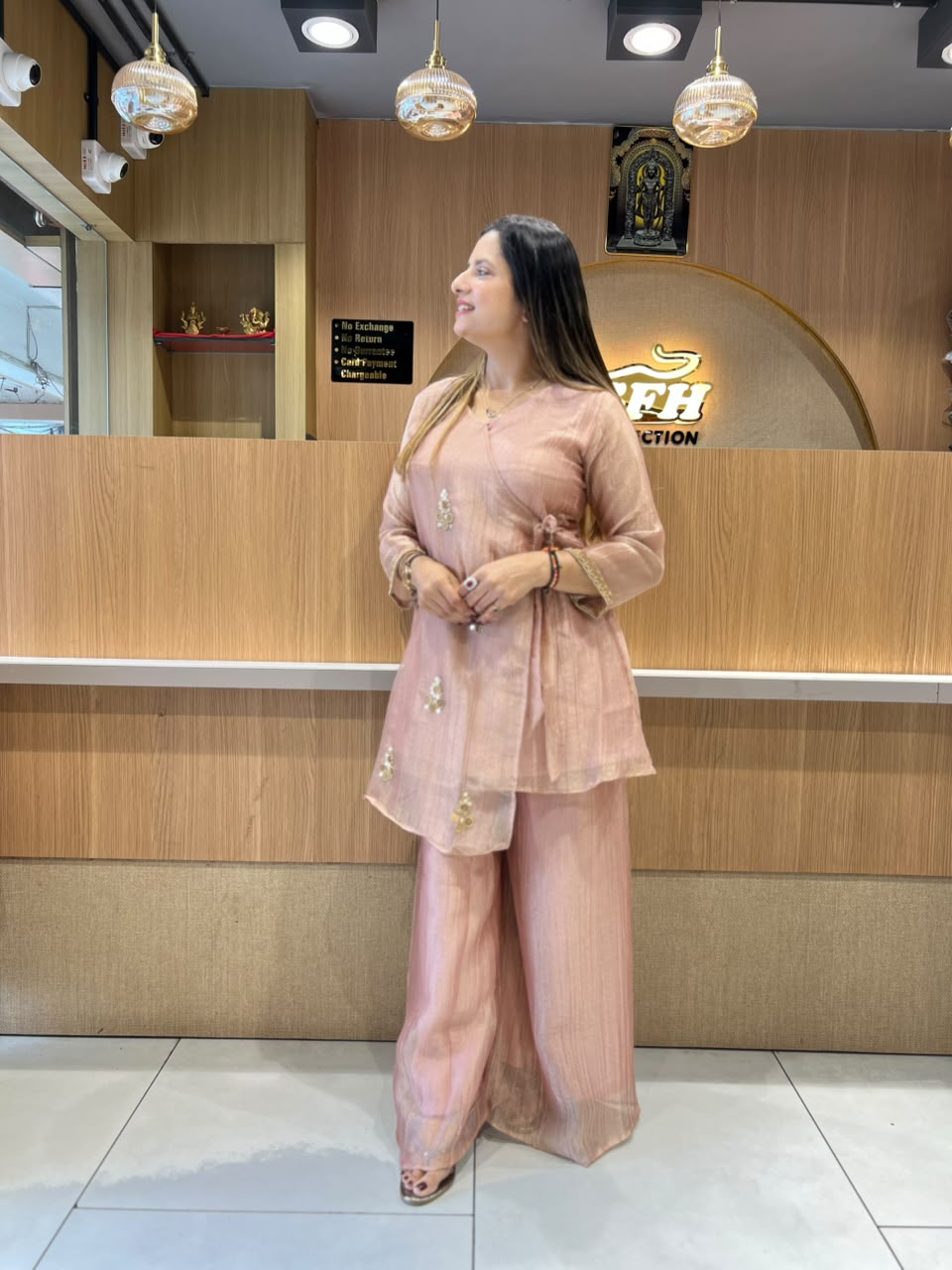 Pure Glass Tissue Rose Gold Angrakha Cordset