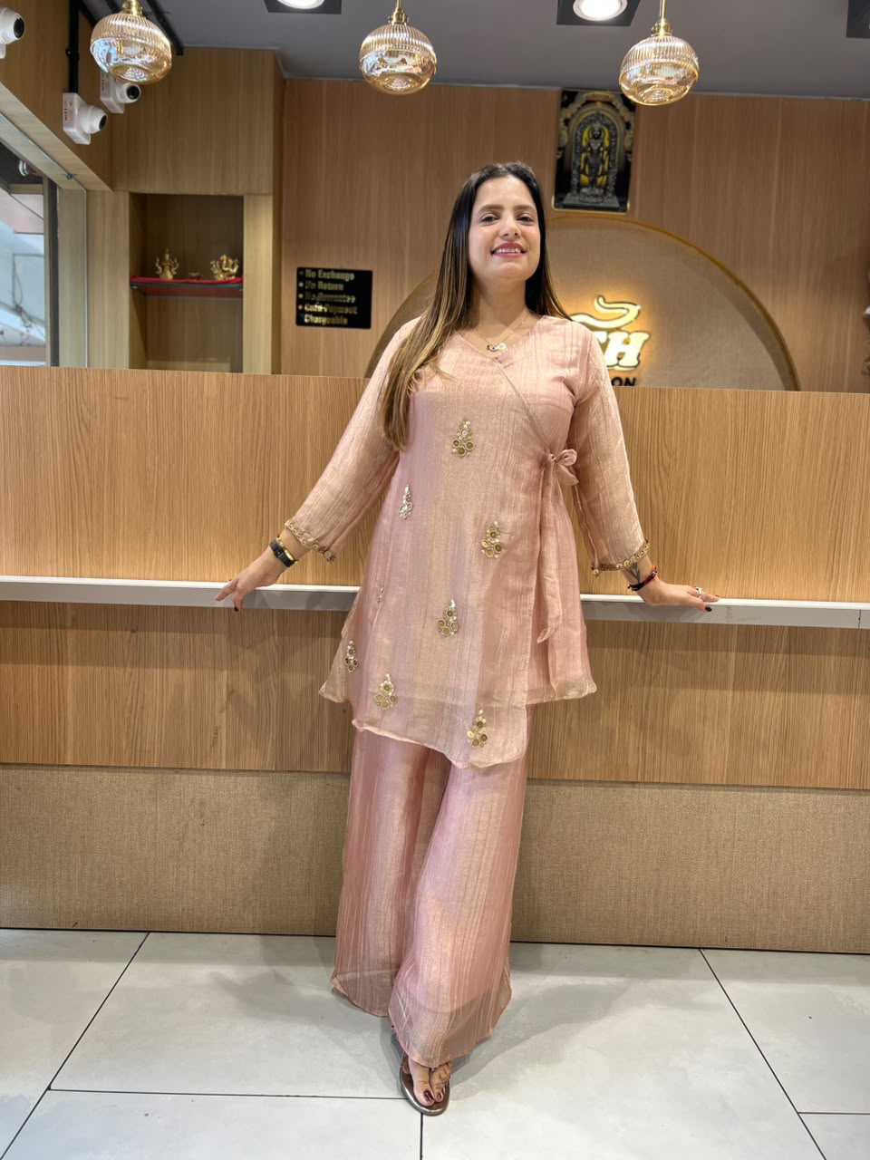Pure Glass Tissue Rose Gold Angrakha Cordset
