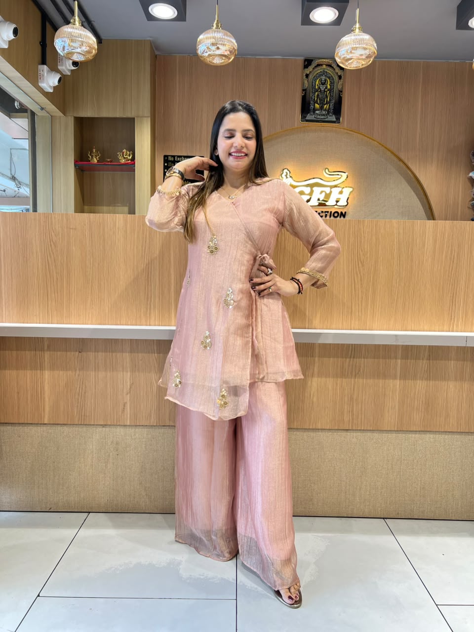 Pure Glass Tissue Rose Gold Angrakha Cordset