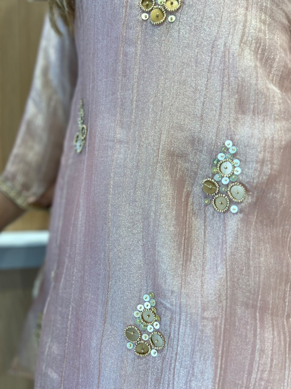 Pure Glass Tissue Rose Gold Angrakha Cordset