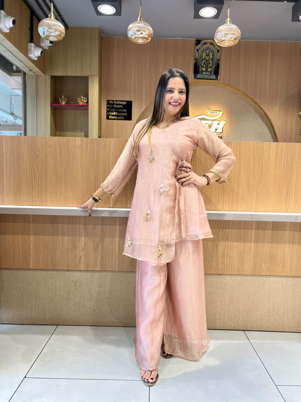 Pure Glass Tissue Rose Gold Angrakha Cordset