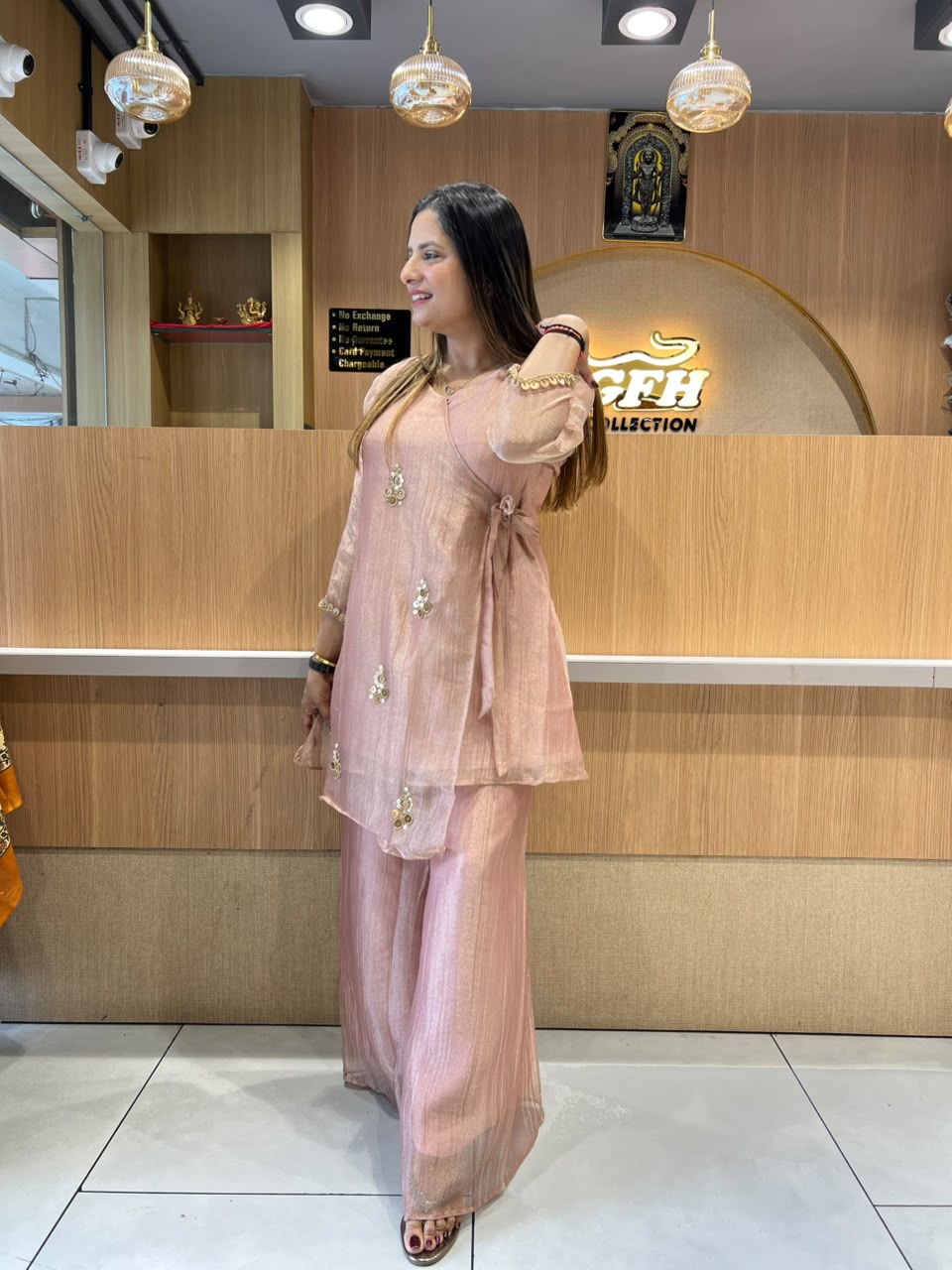 Pure Glass Tissue Rose Gold Angrakha Cordset