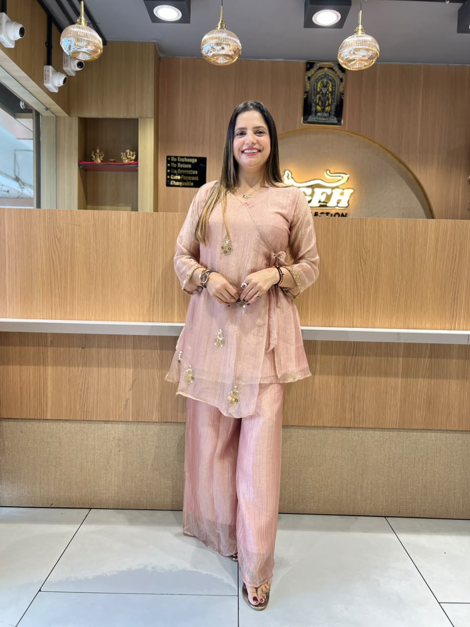 Pure Glass Tissue Rose Gold Angrakha Cordset