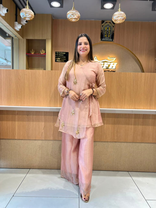 Pure Glass Tissue Rose Gold Angrakha Cordset