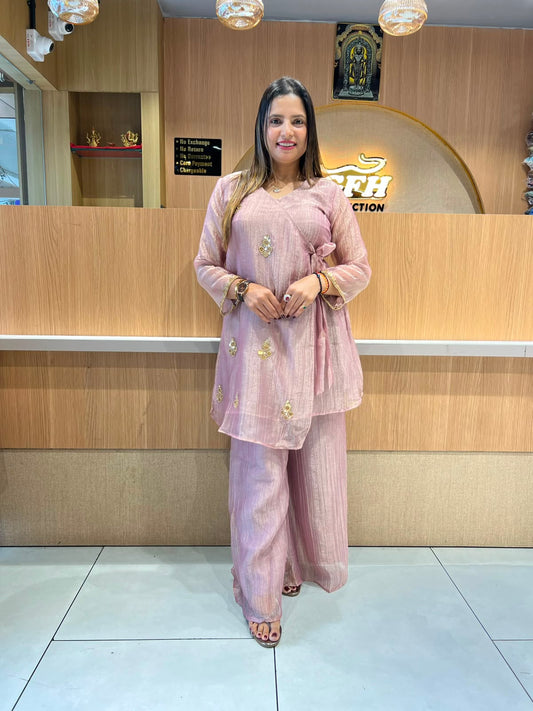 Pure Glass Tissue Onion Pink Angrakha Cordset