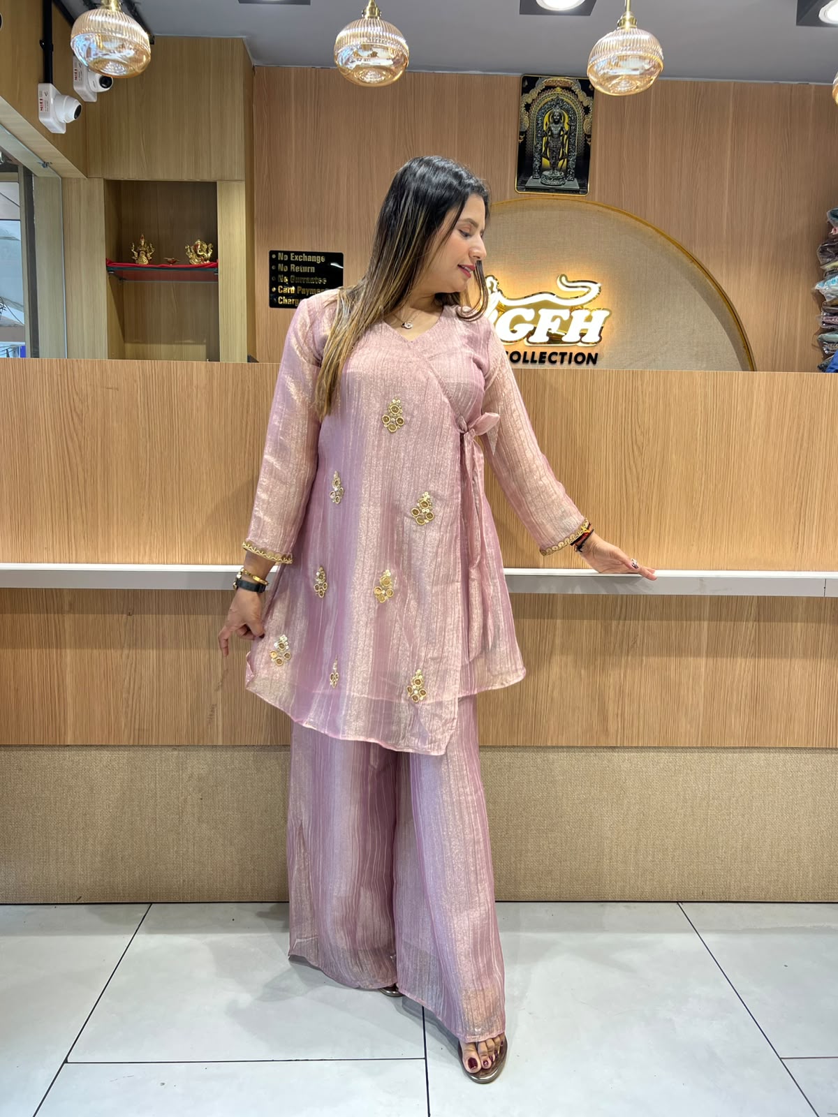 Pure Glass Tissue Onion Pink Angrakha Cordset